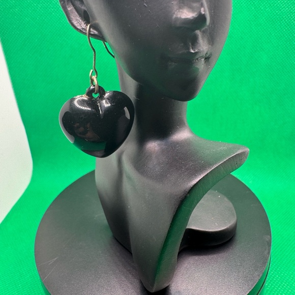 Vintage Black Heart Drop Earrings - Picture 2 of 6